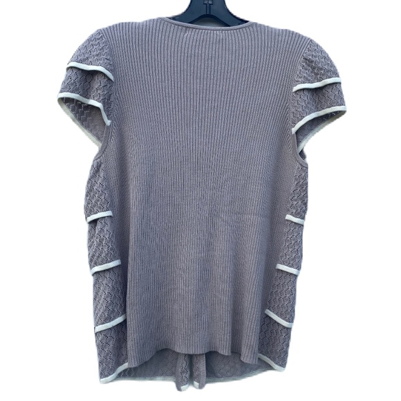 Design History sweater ruffle front cardigan taupe cream Medium - Picture 6 of 13